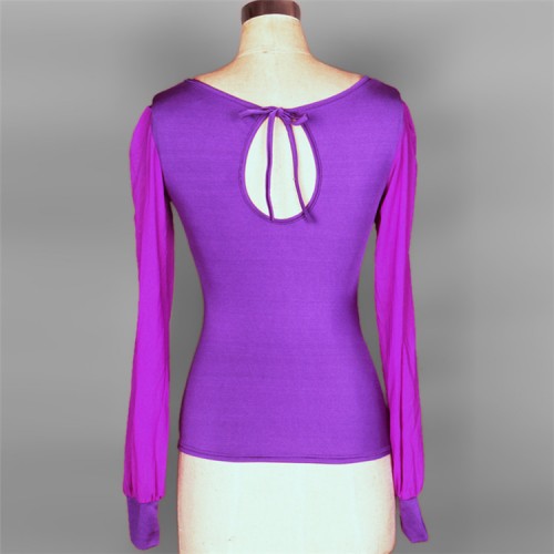 Purple violet royal blue red wine black puff long sleeves women's female competition exercises ballroom latin dance tops shirts